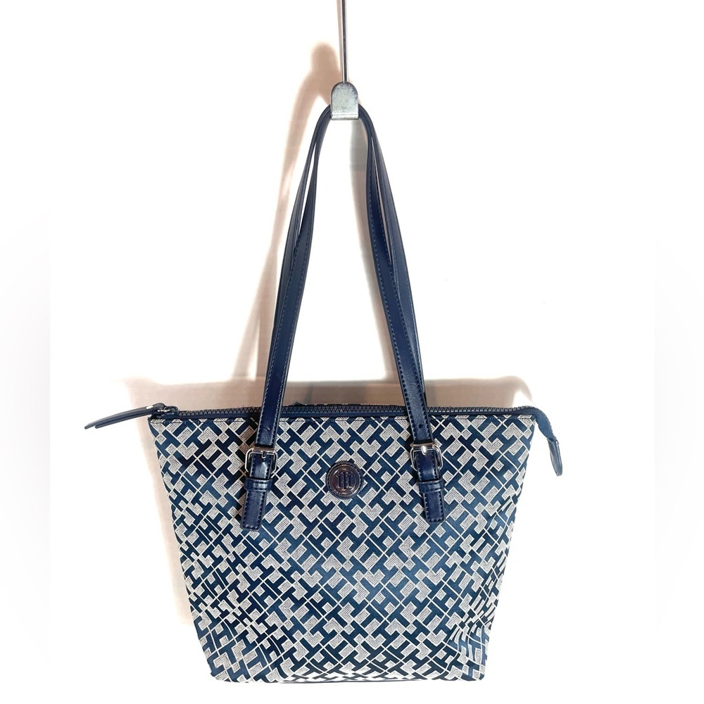 Tommy Hilfiger Blue Monogram Tote Bag Adjustable Strap Shoulder Bag